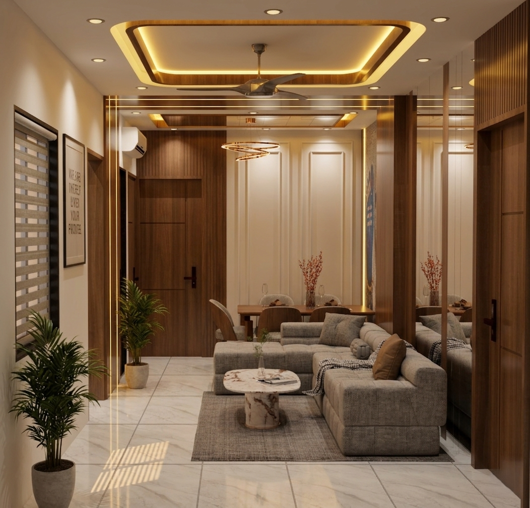 3D modern living room setup – Jangid Homes