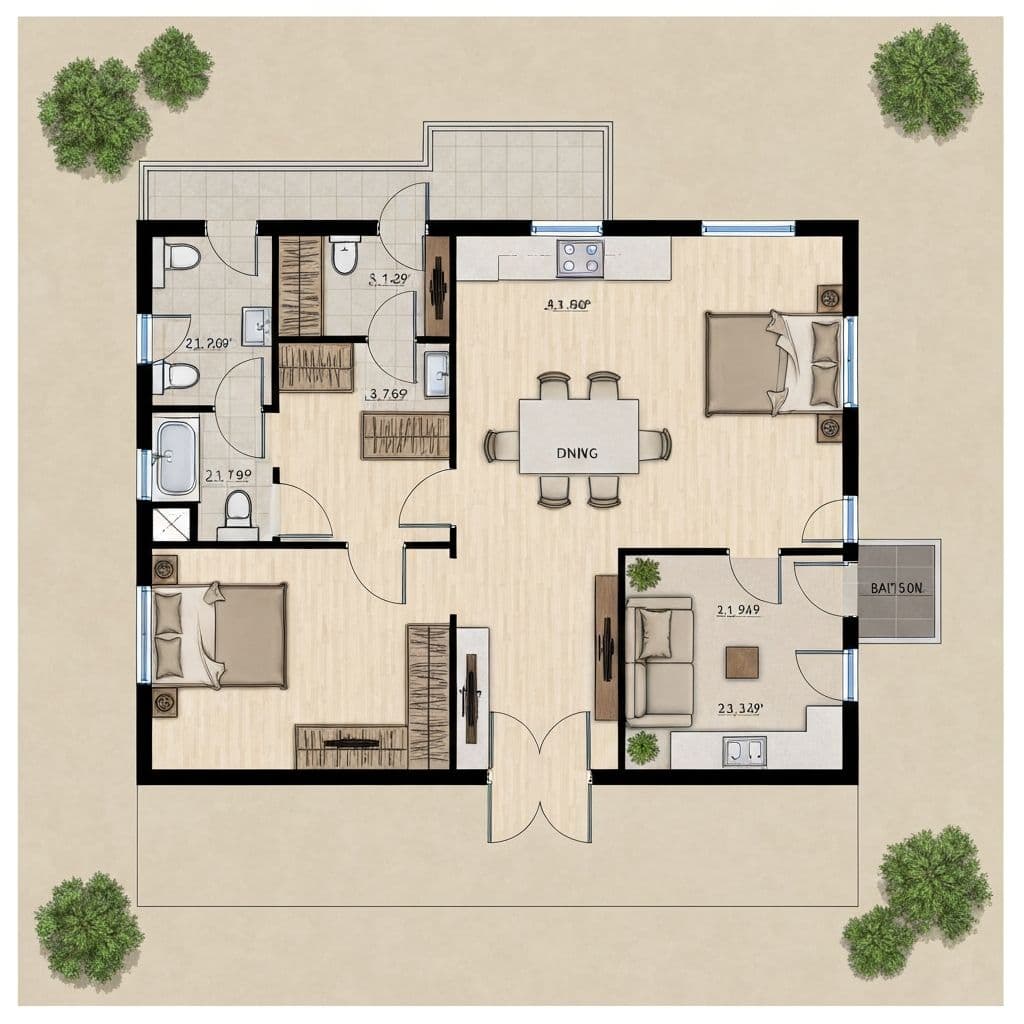 2D floor plan layout for 2BHK apartment – Jangid Homes