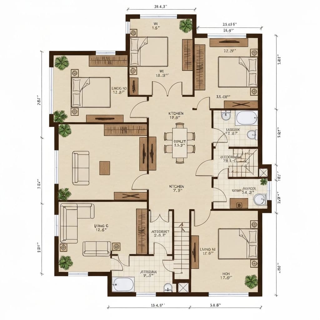 2D floor plan for 3BHK apartment – Jangid Homes