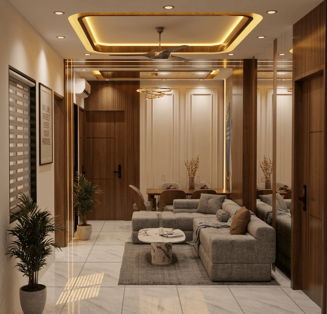 3BHK Living Room Interior Design in Pune