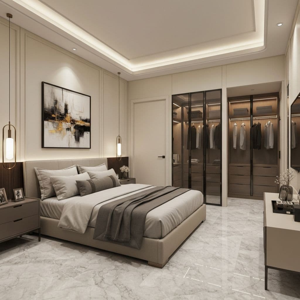 Luxury master bedroom 3D design – Jangid Homes