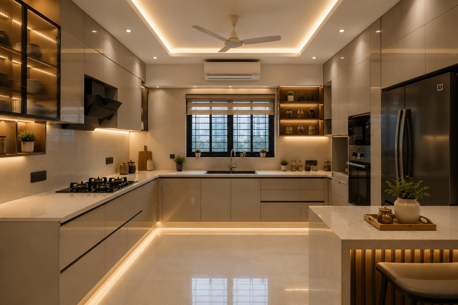 Elegant U-Shaped Modular Kitchen - U-Shape Modular Kitchen by Jangid Homes