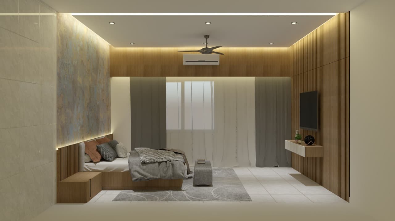 Elegant bedroom suite 3D render – Jangid Homes