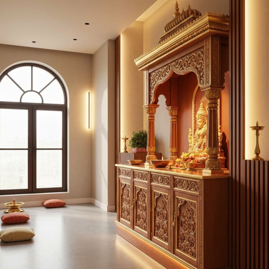 Modern home pooja room designed as per Vastu principles